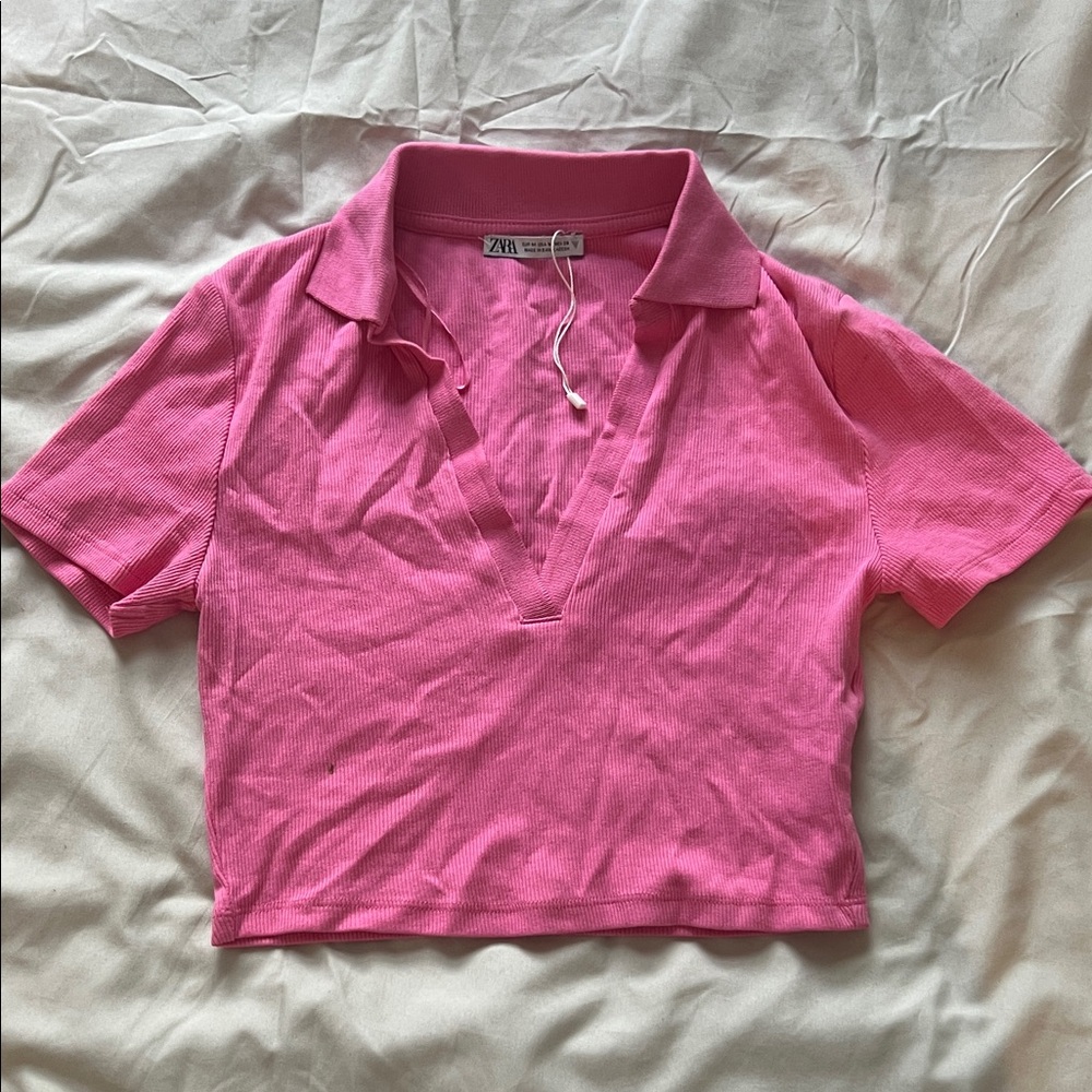 Zara Bright Pink Polo Crop Top